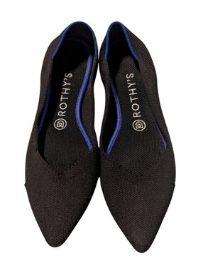 Rothy's Black Pointed Knit Flats Blue Trim Women's 9